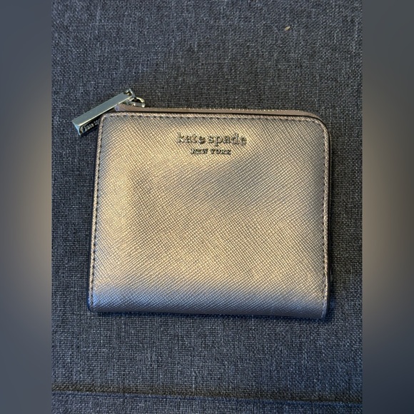 kate spade Handbags - kate spade Metallic Pewter Small saffiano leather Bifold Zip Around Wallet